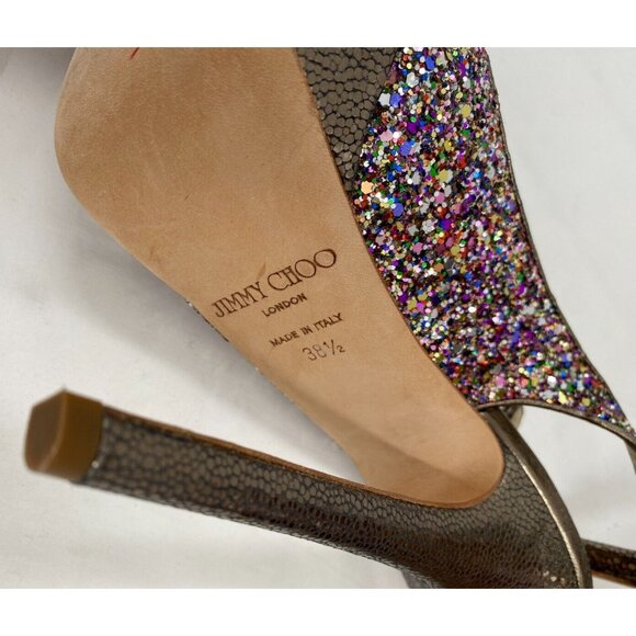 Jimmy Choo CLUE Glitter Gold Slingback Platform Open Toe Sandals Shoes Sz 38.5 - Picture 9 of 16